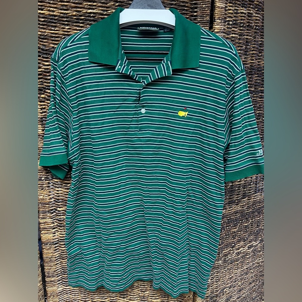 Green Striped Polo Shirt‎ by Masters-Size: Large, Pre-Owned